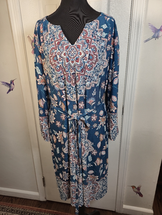 Luxology Boho Medallion Midi Dress with Belt Teal XL - Picture 2 of 8